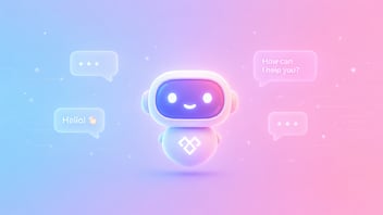 Friendly AI SMS chatbot mascot glowing softly