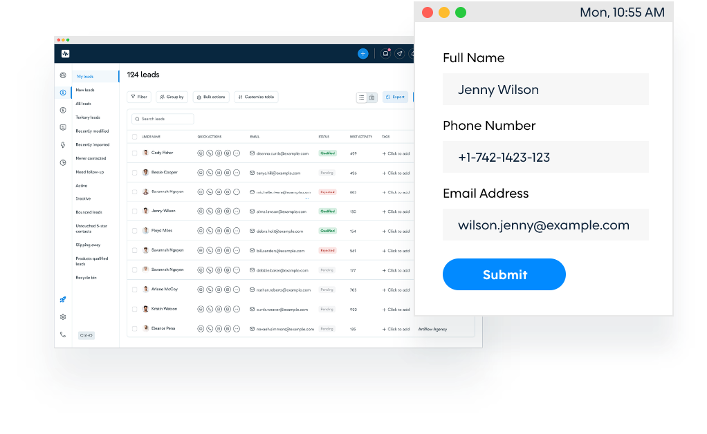 A Lead Opts In…  Meera syncs with your CRM and knows when a lead requests a meeting or makes an inquiry.